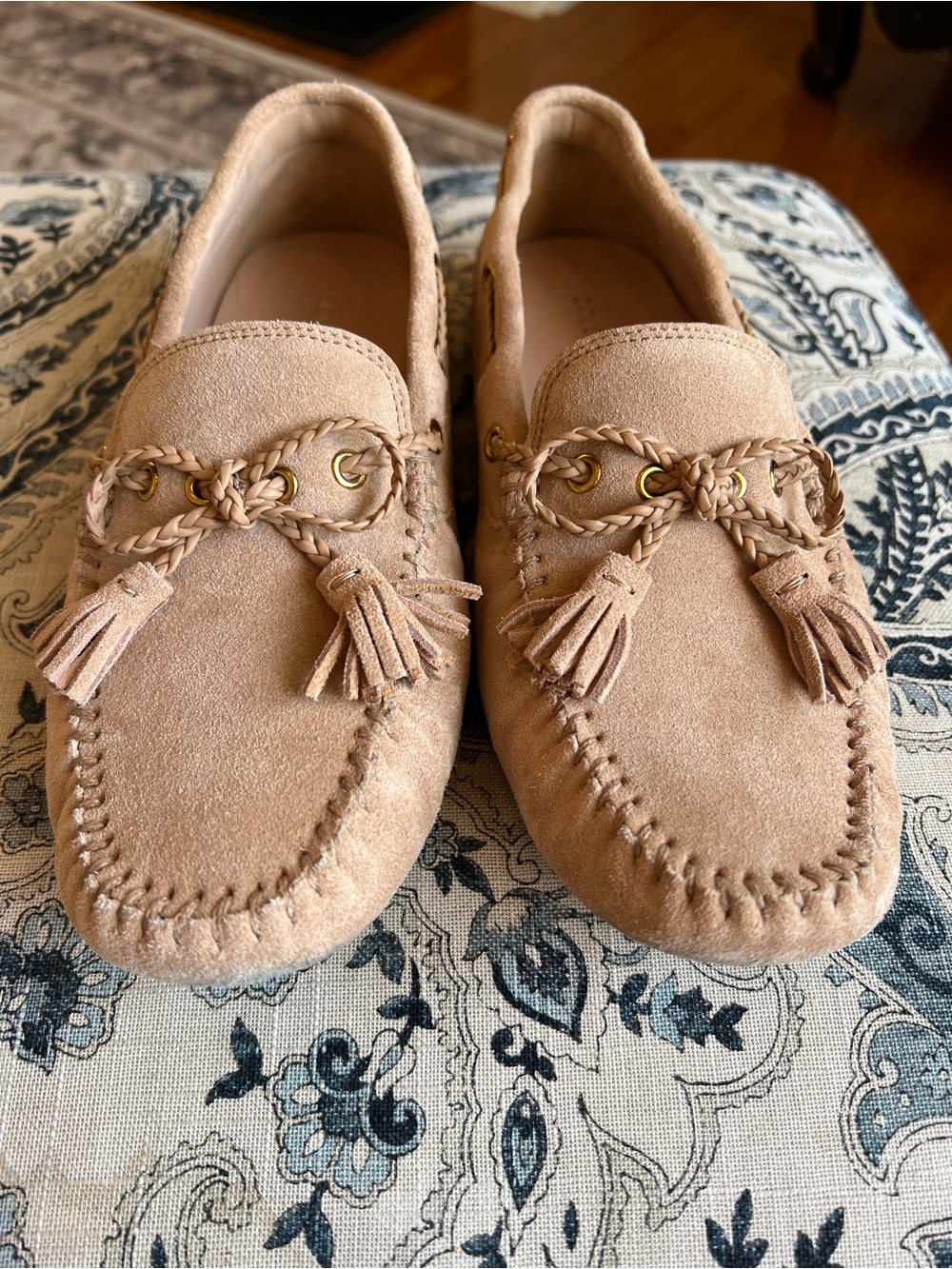 Cole Haan Women's Suede Tassel Moccasins in Light Tan